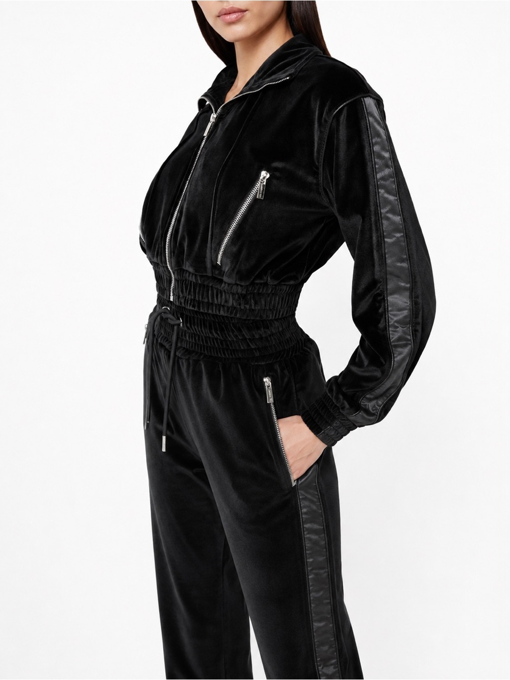 Maniere De Voir velvet crop jacket black 0945 zipper cropped 4 small